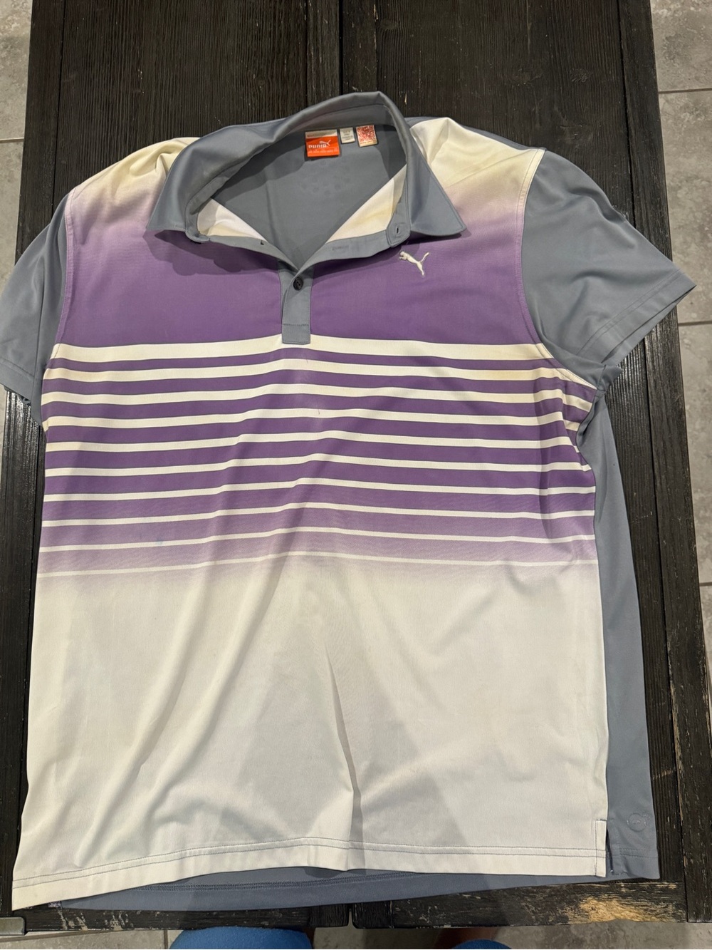 Puma Men’s Gray and Purple Gradient Striped Polo